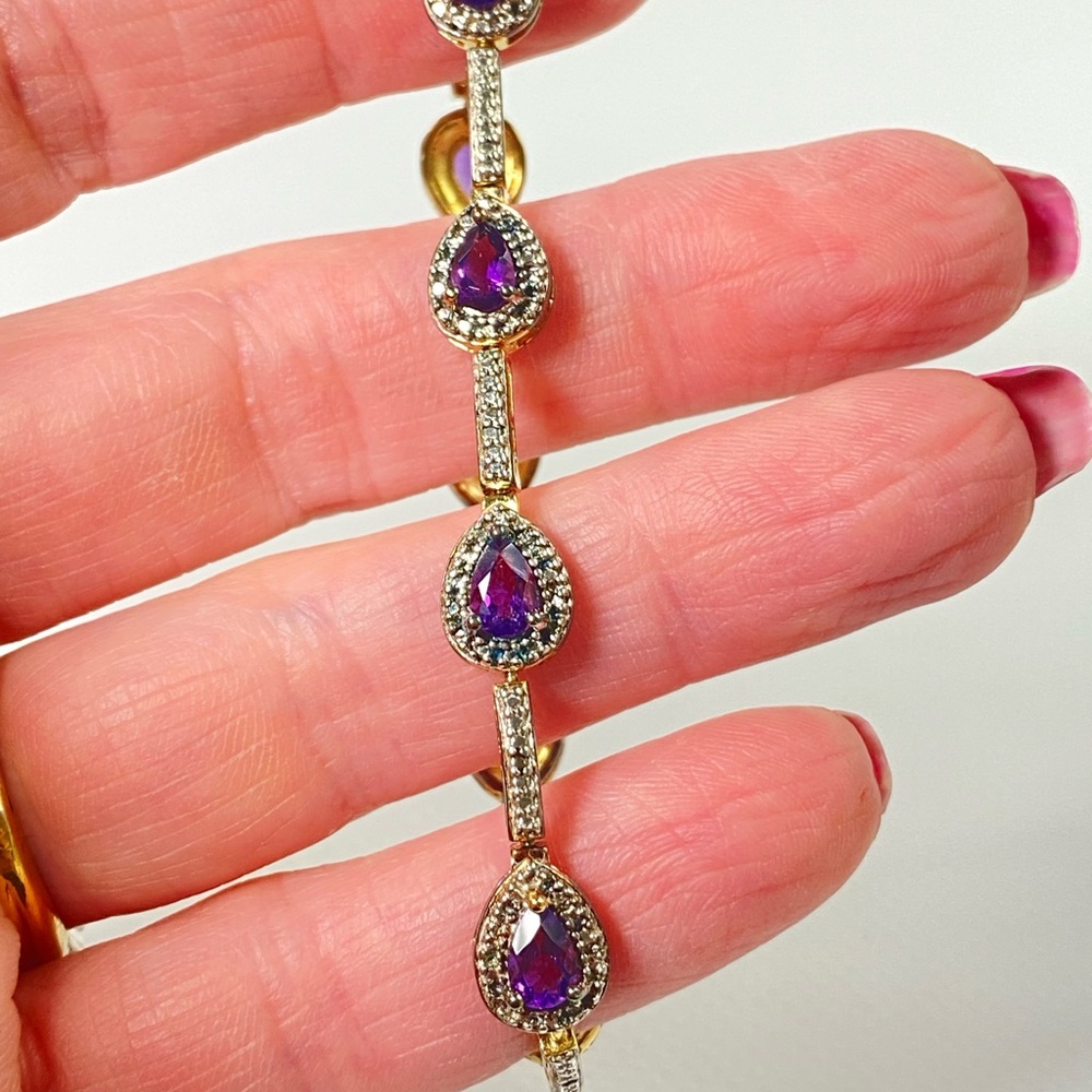 Ross-Simons 18kt Gold Overlay Sterling Silver Amethysts 8” Bracelet.